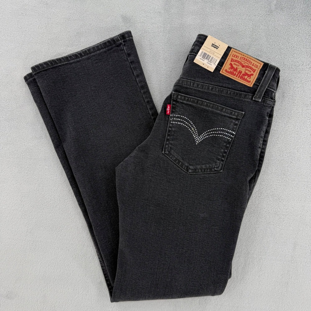 Levis Superlow Bootcut Jeans Womens Washed Black Rhinestone Low‎ Rise Sz 27x32